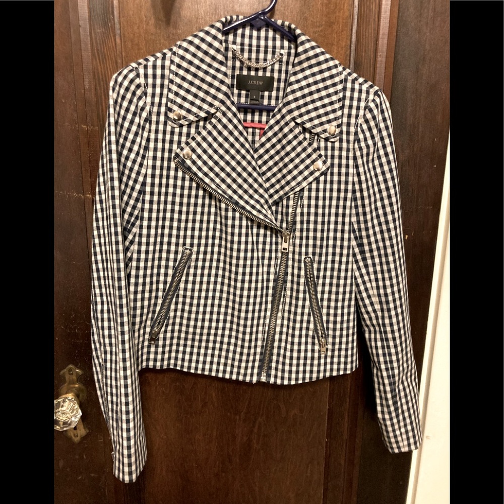 J Crew Gingham Motorcycle jacket